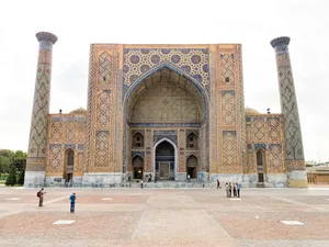 Ulugh Beg Madrasa Facade Samarkand Wallpaper