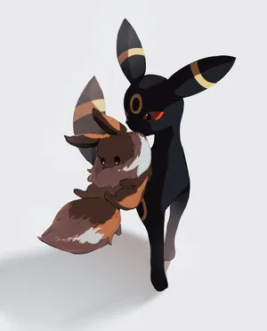 Umbreonand Eevee Friendly Embrace Wallpaper