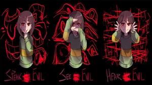 Undertale Chara With Red Drawings Wallpaper