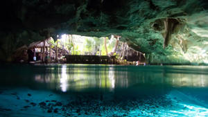 Underwater Cave Beside Nipa Hut Wallpaper