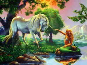 Unicorn And Mermaid In Forest Wallpaper