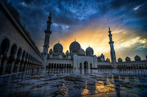 United Arab Emirates Grand Mosque At Dawn Wallpaper