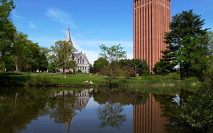University Of Massachusetts Pond And Libraries Wallpaper
