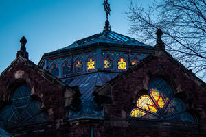 University With Ornate Glass Window Wallpaper