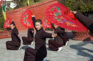 Unleashing Strength And Fearlessness: Kung Fu Nuns In Kathmandu, Nepal Wallpaper