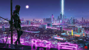 Urban Japanese Aesthetic Purple Neon Computer Wallpaper