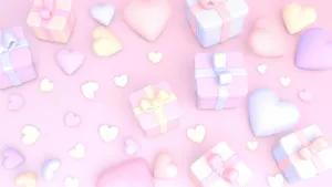 Valentine's Day Background With Hearts And Gift Boxes Wallpaper