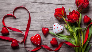 Valentines Day Hearts And Tulips Wallpaper