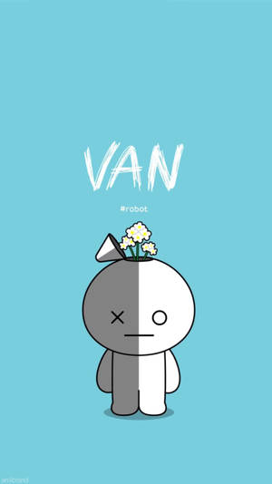 Van Bt21 Robot With Flowers Wallpaper