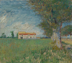 Van Gogh Farmhouse In A Wheatfield Wallpaper
