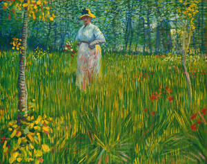 Van Gogh Woman Walking In Garden Wallpaper