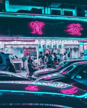 Vaporwave Neon Sign Hong Kong Wallpaper