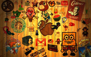 Various Brand And Characters On Wood Wallpaper