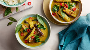 Veggie Brinjal Thai Curry Flat Lay Wallpaper