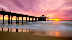 Venice Beach Sunset Pier Pink Sky Wallpaper