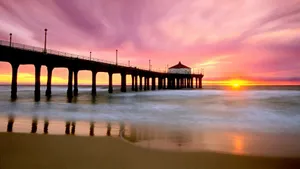 Venice Beach Sunset Pier Pink Sky Wallpaper