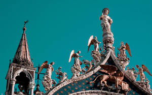 Venice, Statues, Roof, Architecture, Angels, Heaven Wallpaper