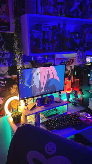 Vibrant Anime Gamer Room Setup Wallpaper