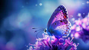 Vibrant_ Blue_ Butterfly_on_ Flowers Wallpaper