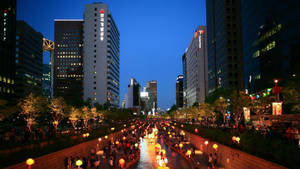 Vibrant Lanterns Lighting Up Seoul At Night Wallpaper