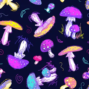 Vibrant Mushroom Pattern Art Wallpaper