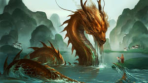Village Lake Eastern Dragon Wallpaper