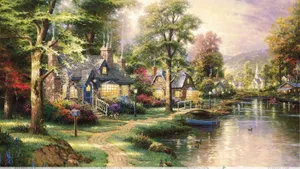 Village Painting Art Wallpaper