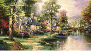 Village Painting Art Wallpaper