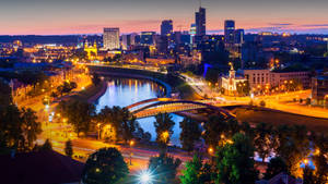 Vilnius Cityscape At Night Wallpaper