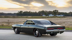 Vintage Black Dodge Charger Countryside Wallpaper