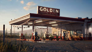 Vintage Golden Gas Station Wallpaper