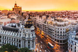 Vintage Madrid Golden Sunset Wallpaper