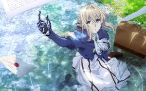 Violet Evergarden Catching Papers Wallpaper