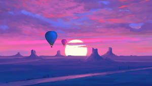 Violet Gradient Hot Air Balloon Wallpaper