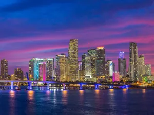 Violet Skies In Miami City Wallpaper