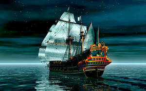 Vivid Pirate Ship Wallpaper