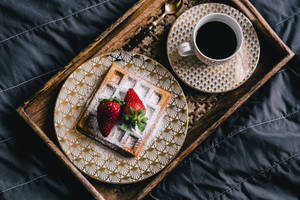 Waffle Strawberry Coffee Flat Lay Wallpaper