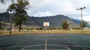 Waimanalo Basketball Court Mountain View Wallpaper