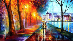 Walking In Rain Art Drawing Wallpaper