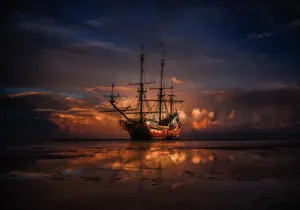Warship Sailing On The Sea Wallpaper