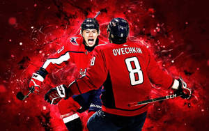 Washington Capitals Stars Vrana And Ovechkin In Action Wallpaper