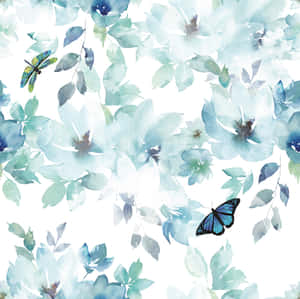 Watercolor Floral With Blue Butterflies Wallpaper