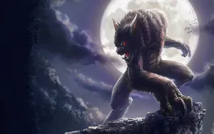 Werewolf And Full Moon Wallpaper