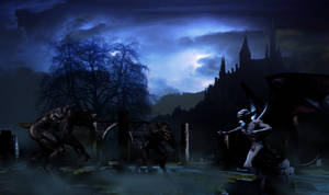 Werewolf Vs Demon At Castle Wallpaper