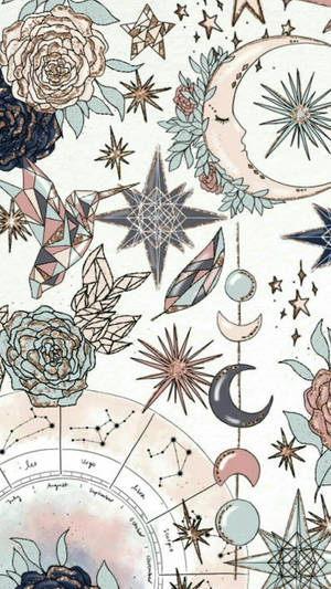 Whimsical White Celestial Shapes Wallpaper