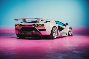 White 3d Car Pink Aesthetic Floor Wallpaper