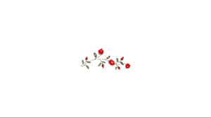 White Aesthetic Laptop And Red Flower Wallpaper
