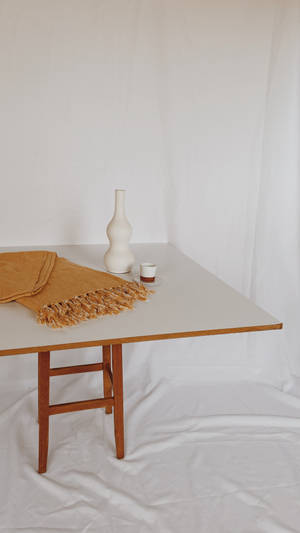 White Aesthetic Wooden Table Wallpaper