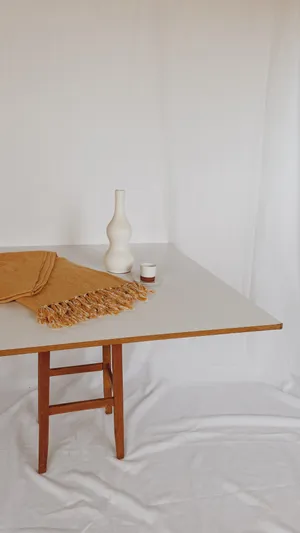 White Aesthetic Wooden Table Wallpaper
