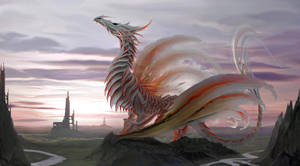 White And Orange Eastern Dragon Wallpaper